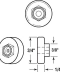 Diagram of Three Quarters Inch Diameter Shower Door Roller With Flat Edge Nylon Tire, Steel Ball Bearings And Threaded Hex Head Hub