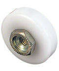 Three Quarters Inch Diameter Shower Door Roller With Flat Edge Nylon Tire, Steel Ball Bearings And Threaded Hex Head Hub, Pack Of Four