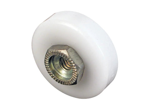 Three Quarters Inch Diameter Shower Door Roller With Flat Edge Nylon Tire, Steel Ball Bearings And Threaded Hex Head Hub, Pack Of Four