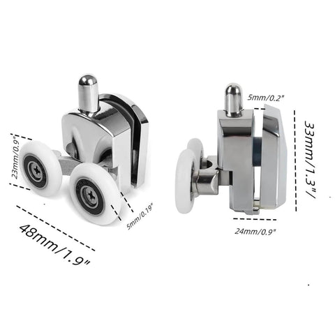 Shower door rollers RV replacement set with 10 pcs zinc alloy wheels, 23mm diameter rollers showing dimensions and design features.