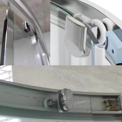 Close-up of Shower Door Rollers Replacement Set with 23mm Zinc Alloy Wheels, anti collision block & screws for curved glass doors