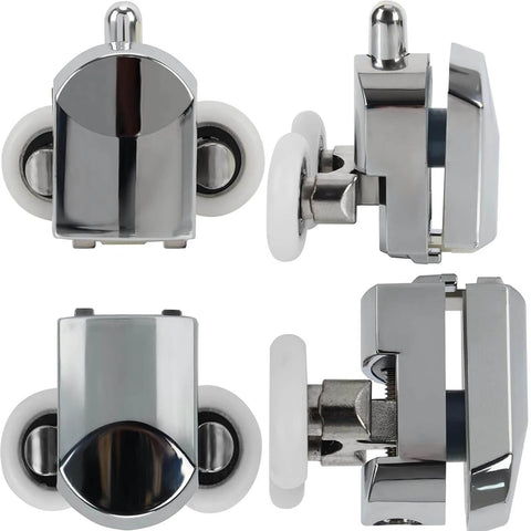 Shower Door Rollers Replacement Set with 23mm Zinc Alloy Wheels, anti collision block & screws for curved glass shower doors, 4-piece view