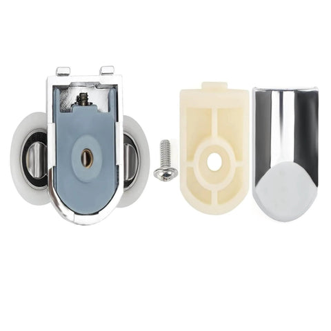 Shower door rollers RV replacement set with 10 pcs zinc alloy wheels, 23mm rollers, anti collision block, screws shown separated