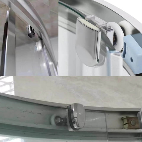 Shower door rollers RV replacement set with 10 pcs zinc alloy wheels, 23mm diameter rollers installed on curved glass shower door.