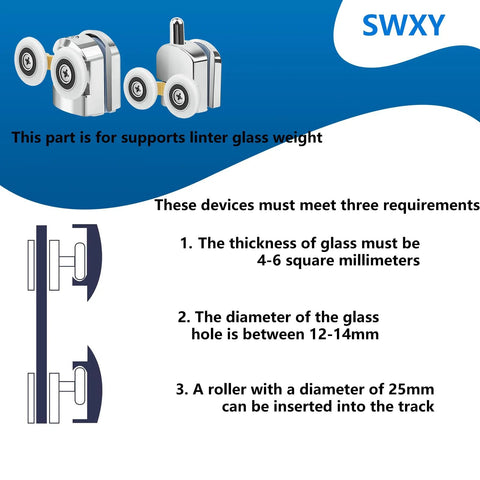 Diagram of 8 Piece Shower Door Roller Set, 23mm Aluminum Alloy Replacement Rollers for 4 to 6mm Glass Doors specifications.
