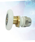 Sliding Door Hanging Roller 4 Pcs Set For Shower RV Bathroom Cabinet Stainless Steel Axle Replacement Wheels, white ABS roller close-up.