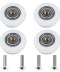 19mm Shower Door Rollers Replacement Set with 304 stainless steel runners, 4-piece set with screws, shown flat on white background