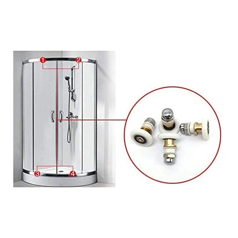 Shower enclosure with focus on 4 Pcs Shower Door Rollers Set 20mm Diameter For Glass Sliding Doors Replacement, showing roller details.