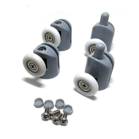 8 Pcs Shower Door Rollers Replacement Set with 25mm wheels, single top & bottom runners, screws, and caps for glass doors