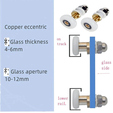 25mm Shower Door Rollers Replacement Set 6PCS showing copper stainless steel and nylon build for 4-6mm glass sliding doors