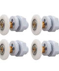 4PCS 27mm shower door rollers replacement with copper rod pulley, nylon runners, and stainless screws shown in set of four