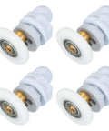 29mm Shower Door Rollers For Sliding Glass Doors Replacement Wheels Runners Copper Rod Pulleys For Bathroom Glass Doors 4 To 6 Mm Thick Glass With 15 To 17 Mm Hole Spacing Pack Of 4 White, showing four white and copper rollers on a white background.
