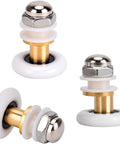 4 Pcs Shower Door Rollers Set 20mm Diameter For Glass Sliding Doors Replacement, close-up of copper and stainless steel parts.