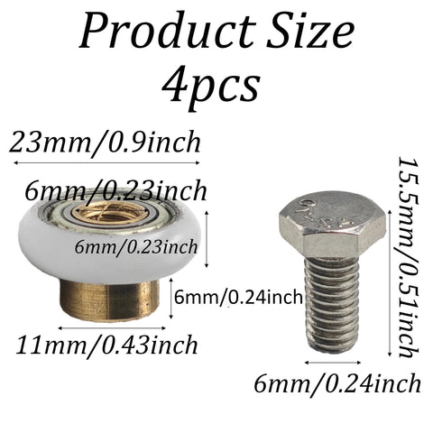 Four Sets 23mm Shower Door Rollers With Screws Replacement Wheels For Bathroom Sliding Doors Includes Copper Construction