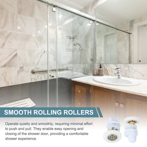 29mm Shower Door Rollers For Sliding Glass Doors Replacement Wheels Runners Copper Rod Pulleys For Bathroom Glass Doors 4 To 6 Mm Thick Glass With 15 To 17 Mm Hole Spacing Pack Of 4 White installed on glass shower door