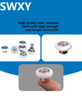 Close-up view of Shower Door Rollers Replacement Runners 25mm Diameter 6pcs with nylon wheels, brass cores, and screws.