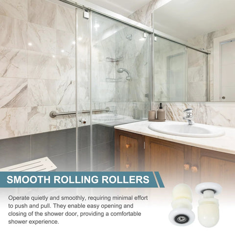 Shower Door Rollers 25Mm Wheel Replacement For Sliding Glass Doors 4 To 6 Mm Thick White Nylon Wheels 12 Pieces Installed