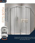8 Pcs Shower Door Rollers Replacement Set with spring-loaded action, shown with curved glass shower door installation.