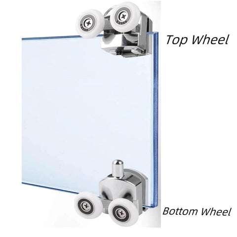 Shower door rollers RV replacement set with 10 pcs zinc alloy wheels, close-up of 23mm rollers on curved glass shower door.