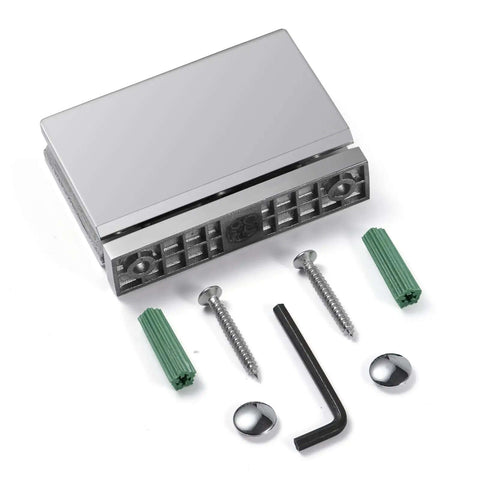 Heavy Duty 360 Degree Shower Glass Door Pivot Hinge Built Tough 304 Stainless Steel with screws and wrench, polished chrome finish.