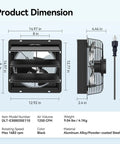 Shutter Exhaust Fan With Remote Control For Garage Shop Greenhouse Attic, 1250 CFM, 8 Speed EC Motor, side and front view