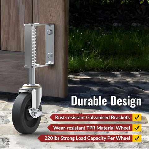 Gate Wheels With Side Brake For Farm Yard Gates And Barn Doors Spring Loaded Gate Casters With 220 Lbs Load Capacity