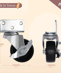 L Shaped Side Mount Furniture Casters With Locking 2 Inch Wheels Heavy Duty 500 Lbs Capacity For Furniture Cabinets And Baby Beds Smooth 360 Degree Swivel With Double Ball Bearings Durable PP Material Set Of 4 With Screws front and side view with dimensions