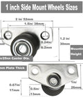 Diagram of Side Mount Casters With Soft TPR Wheels Non Swivel Fixed Castors For Furniture Drawer Cabinet Set Of 6 Grey