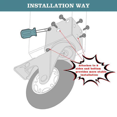 Three Inch Side Mount Caster Wheels Set Of Four With Two Brakes And Two Without Brakes, Heavy Duty Industrial Casters With L Shaped Bracket