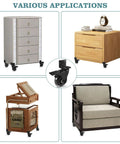 Four pieces of furniture using Three Inch Side Mount Caster Wheels Set Of Four With Two Brakes And Two Without Brakes.