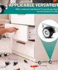 Image showing 20 Set 1.25 Inch Side Mount Caster Wheels With Screws installed on white wooden drawer in living room setting.