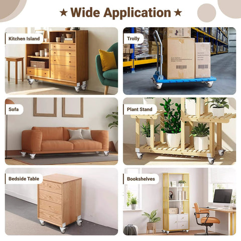 2 Inch Side Mount Casters Set of 4 L Shaped Silent Rubber Swivel Wheels on furniture including kitchen island and trolley