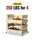 Wooden storage cart with vegetables on 2 Inch Side Mount Casters Set of 4 Heavy Duty Furniture Wheels, supports 250 LBS.