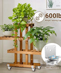 Wooden plant stand with 2 Inch Side Mount Casters Set of 4 L Shaped Silent Rubber Swivel Wheels with Brakes 600 Lbs Load Capacity Locking Castors.