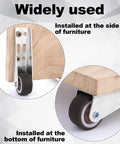 Low Profile Rubber Caster Wheels Set Of 2 0.8 Inch Side Mount Non Slip Furniture Casters shown installed on wood furniture.