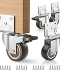 Side Mount Rubber Furniture Casters 1.5 Inch Set Of 4 With 360 Degree Swivel Locking Top Plate Two Braked And Two Non Braked