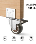 Side Mount Rubber Furniture Casters 1.5 Inch Set Of 4 With 360 Degree Swivel Locking Top Plate Two Braked And Two Non Braked