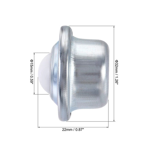 Side view of Drop In Ball Transfer Bearing Unit 15mm Nylon Ball with 33 Lb load capacity, showing dimensions, for conveyors and material handling