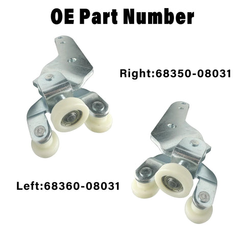 Bottom Sliding Door Roller Hinge Pair For Toyota Sienna 2010-2021 Left And Right showing part numbers 68360-08031 and 68350-08031