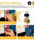 Pro Grade Sight Glass Steamer Parts Kit For Five Eighth Inch ID Valves And Tubes, Gaskets, Washers, Brass Nuts installation