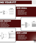 Diagram showing dimensions for small, medium, and large sizes of acrylic sign mounting hardware.