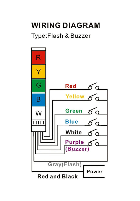 Wiring diagram for Industrial Signal Light Tower LED Indicator with Red Green Yellow Lights LTA 502 LED Buzzer Flash Alarm Light.