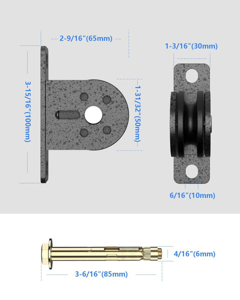 Diagram showing dimensions of 2 pack silent cable pulley wheel set for home gym, LAT pulldown and lifting systems.