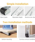 Two Piece Side Mount Caster Wheels Non Slip Heavy Duty Directional Castors For Wood Doors And Furniture Support Drooping And Sinking Repair Ideal For Coffee Tables Sofas Carts Trundles And More Rust Resistant Smooth Quiet Glide, shown with installation examples and design features