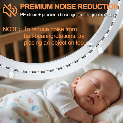 Heavy Duty 24 Inch Lazy Susan Bearing With Silent Smooth Rotation over sleeping baby, highlighting premium noise reduction.
