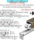 Diagram showing Bifold Closet Door Hardware Kit aluminum rollers and track measurements, supports 300kg, for silent operation.