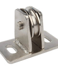 1-3/8 inch pulley block with single bearing, nickel finish, steel base for 3/16 inch cord, max load 330 lb