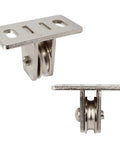 4 Pcs 1-3/8" Pulley Block,Single Bearing Silent for 3/16" Cord,Max Load 330 lb, nickel-plated steel, front and side view