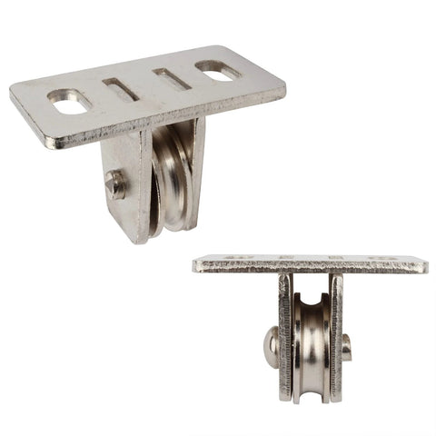 4 Pcs 1-3/8" Pulley Block,Single Bearing Silent for 3/16" Cord,Max Load 330 lb, nickel-plated steel, front and side view