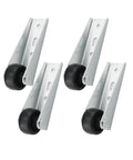 Four Pack Point Nine Inch Silent Rubber Casters with Vertical Mounting Extension Brackets for furniture repair.